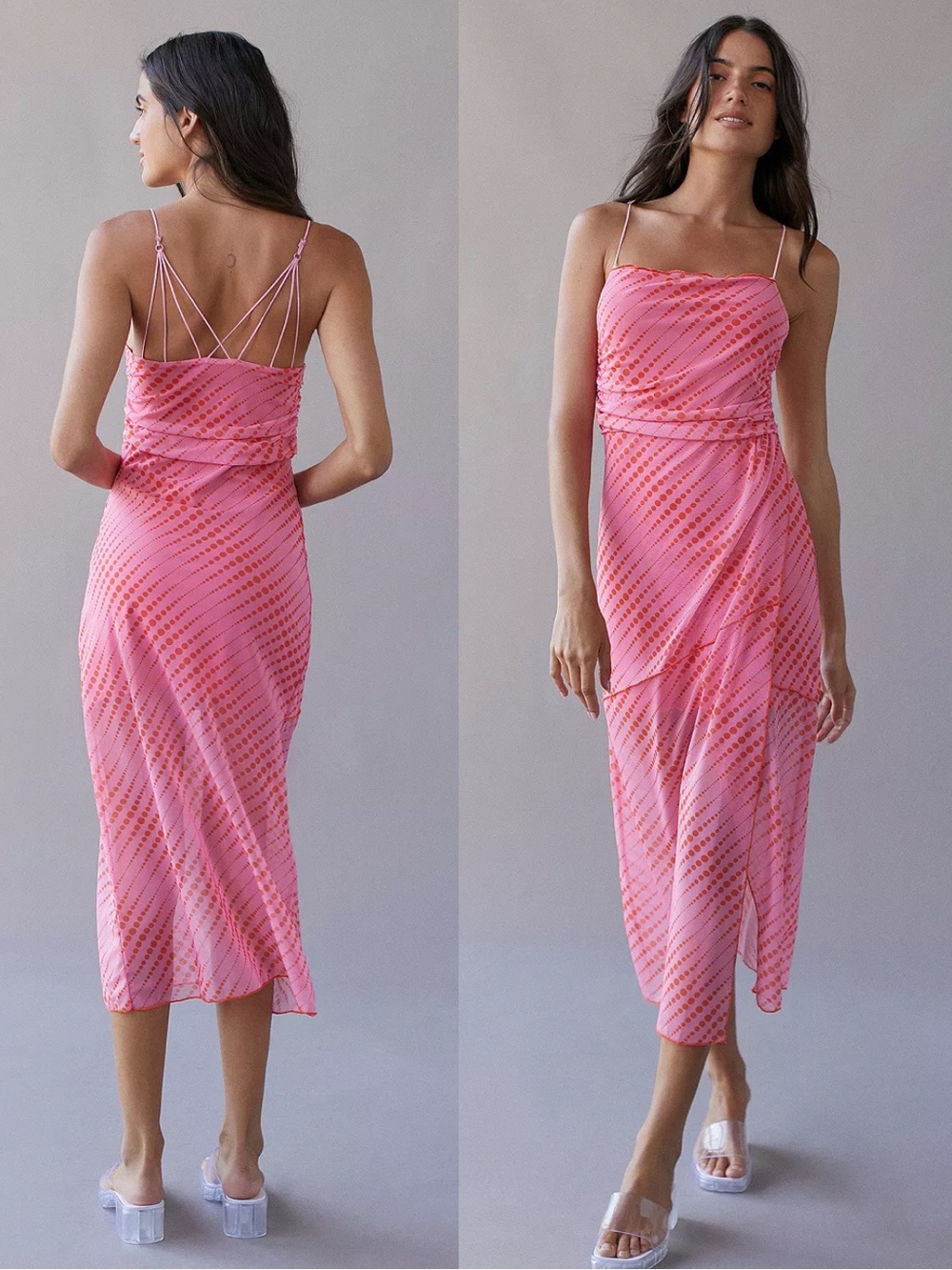 Urban Outfitters Pink Polka Dot Wild Seam Strappy Slip Dress Party Girly Size LG